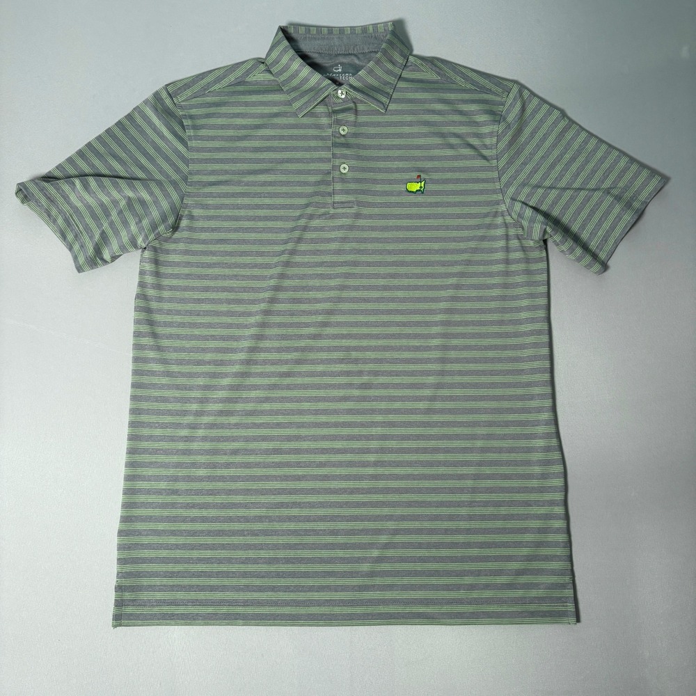 Masters Tech Golf Polo Shirt Mens Medium Grey Lime Green Striped Short Sleeve